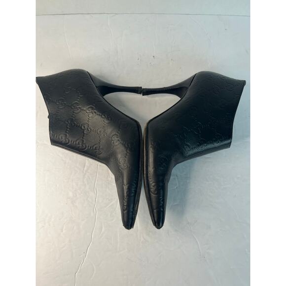 GUCCI Vintage Black Leather GG Monogram Logo Short Zip Stiletto Heel Bootie 5C W - Picture 6 of 12